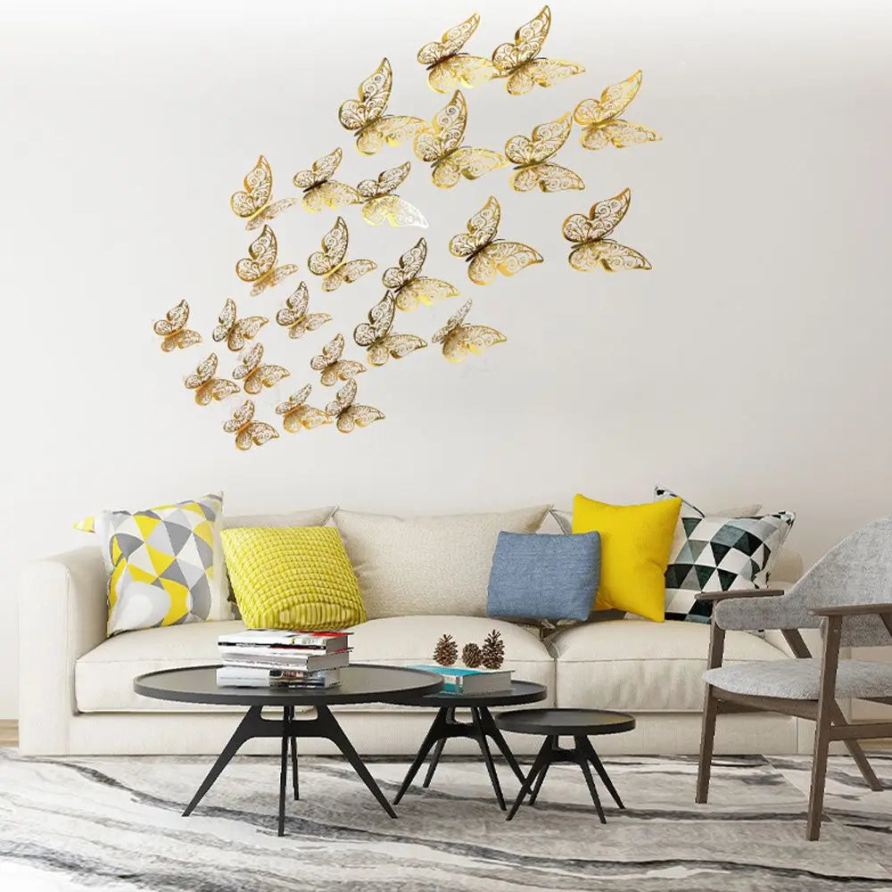 décoration murale papillons ornements floraux dorés bleus multicolores adhésifs 3d grandes moyennes petites