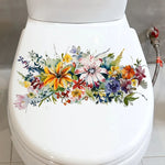 cache wc blanc fleurs colorées adhésif auto collant imperméable décoration salle bain hygiène
