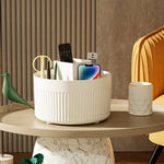 boîte rangement rotative moderne vert blanc rose texture riblée maquillage pinceaux cosmétiques stylos ciseaux