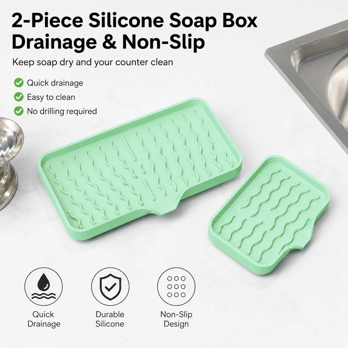 set plateaux savon silicone gris vert rayures modernes pratique auto drainants