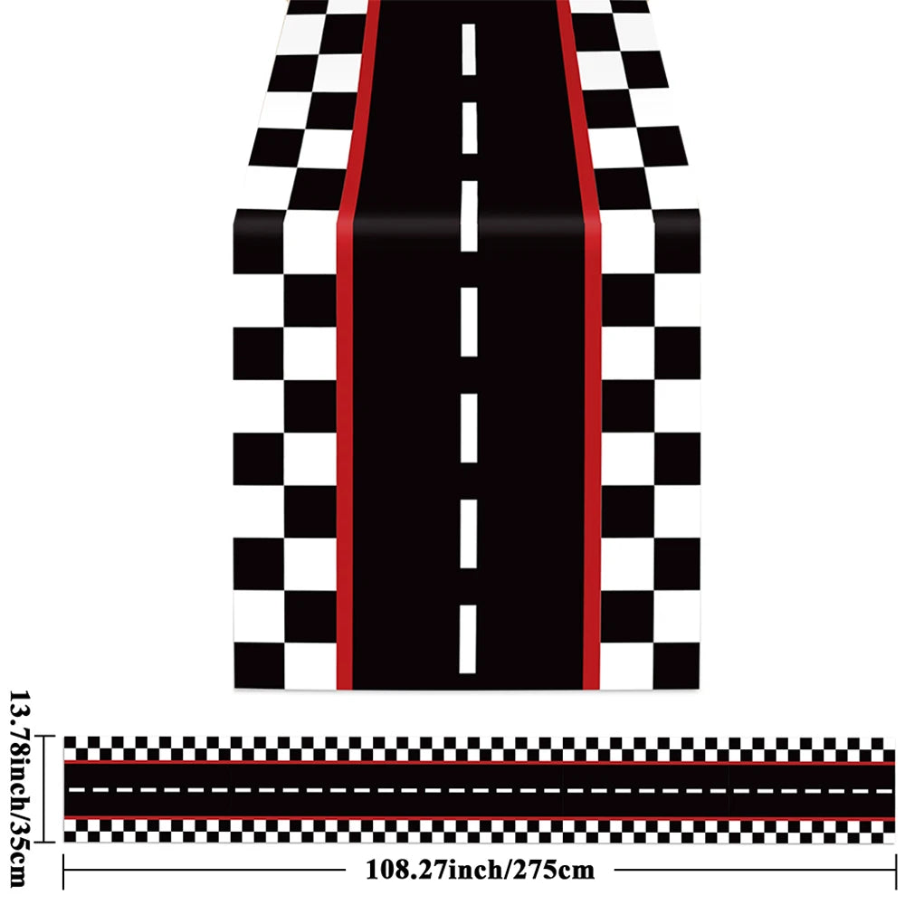nappe table course auto carreaux noir blanc rouge fête anniversaire enfants opalescente imitation route