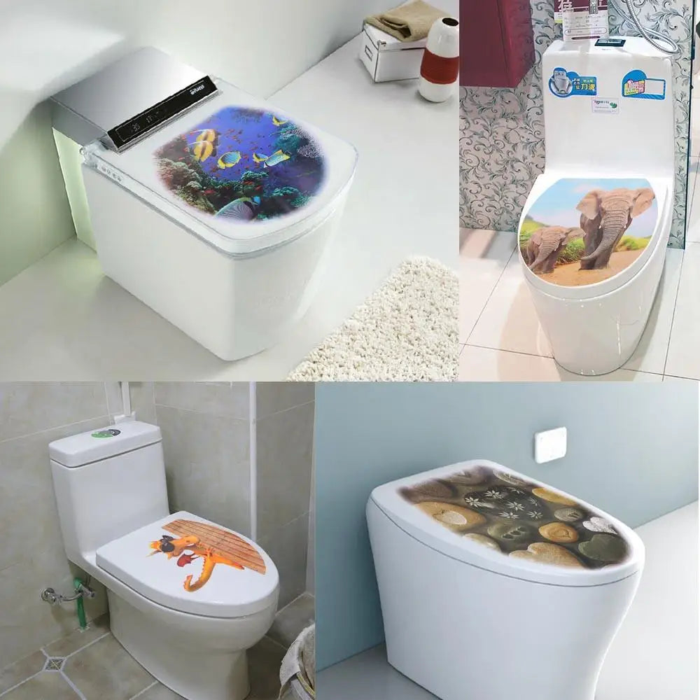 autocollants adhésifs toilette couvercle moderne décoratif éléphants coquillages plage coraux poissons texte blanc beige