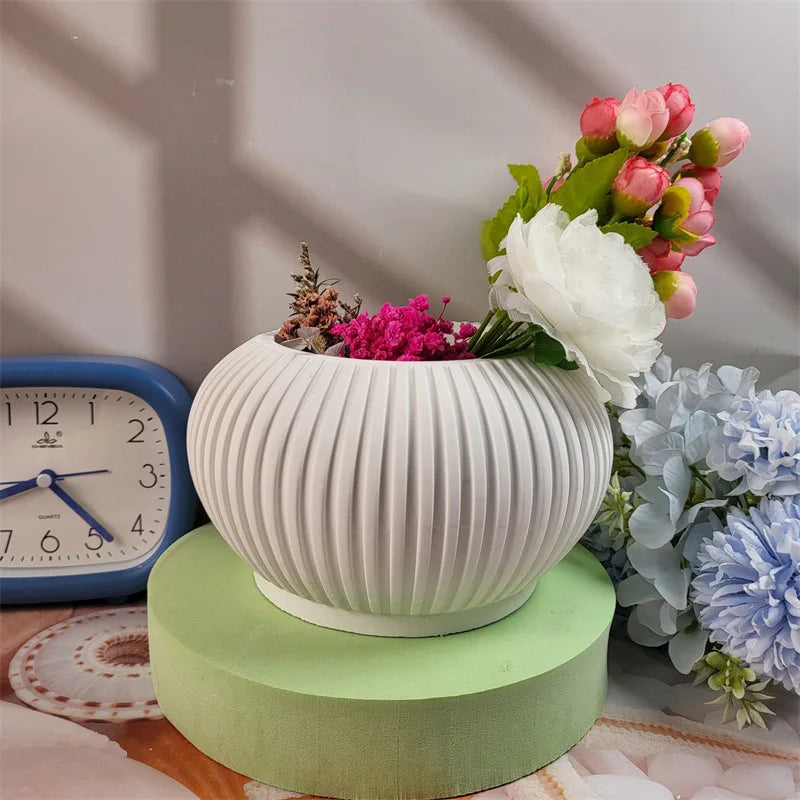 cache pot silicone rayé moderne blanc rose décoration plâtre bricolage unique personnalisable fleuri opaqueintérieur