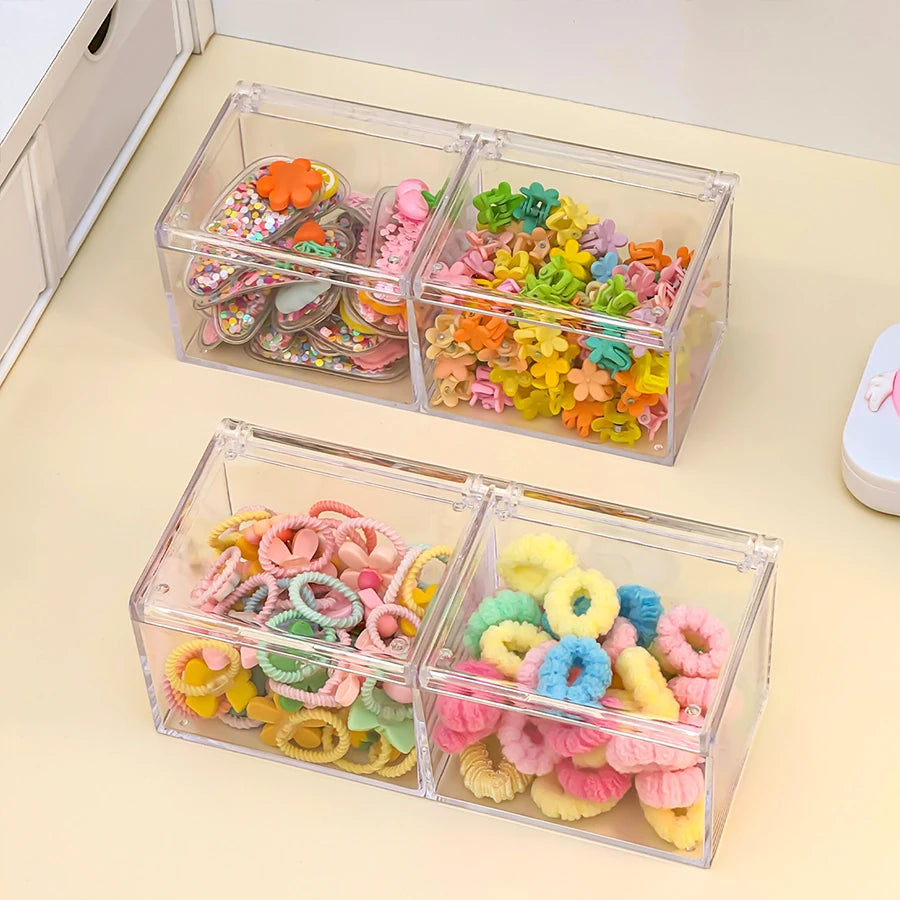 boîtes rangement transparentes multifonctionnelles accessoires cheveux élastiques barrettes modernes minimalistes compartments organisateur