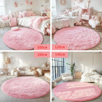 tapis rond pelucheux rose moderne chambre enfants 100cm 120cm 140cm 160cm