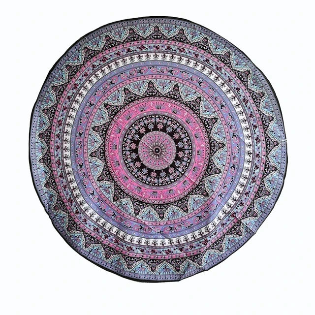 serviette plage ronde motif mandala boho chic coton polyester décorative grande plage été
