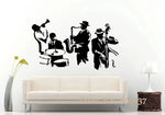 sticker mural musiciens instruments jazz noir jaune rose bleu orange artiste solide carrelage mur