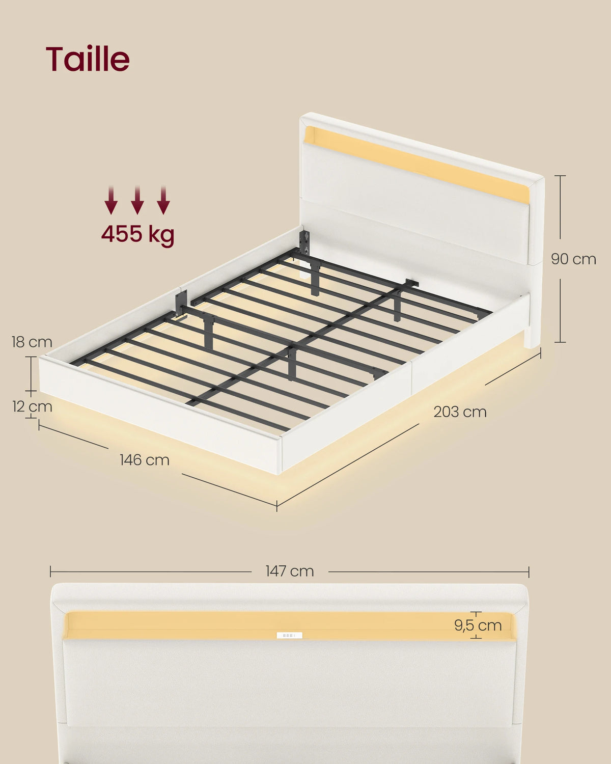 Lit avec matelas 140x190cm dans une décoration contemporaine