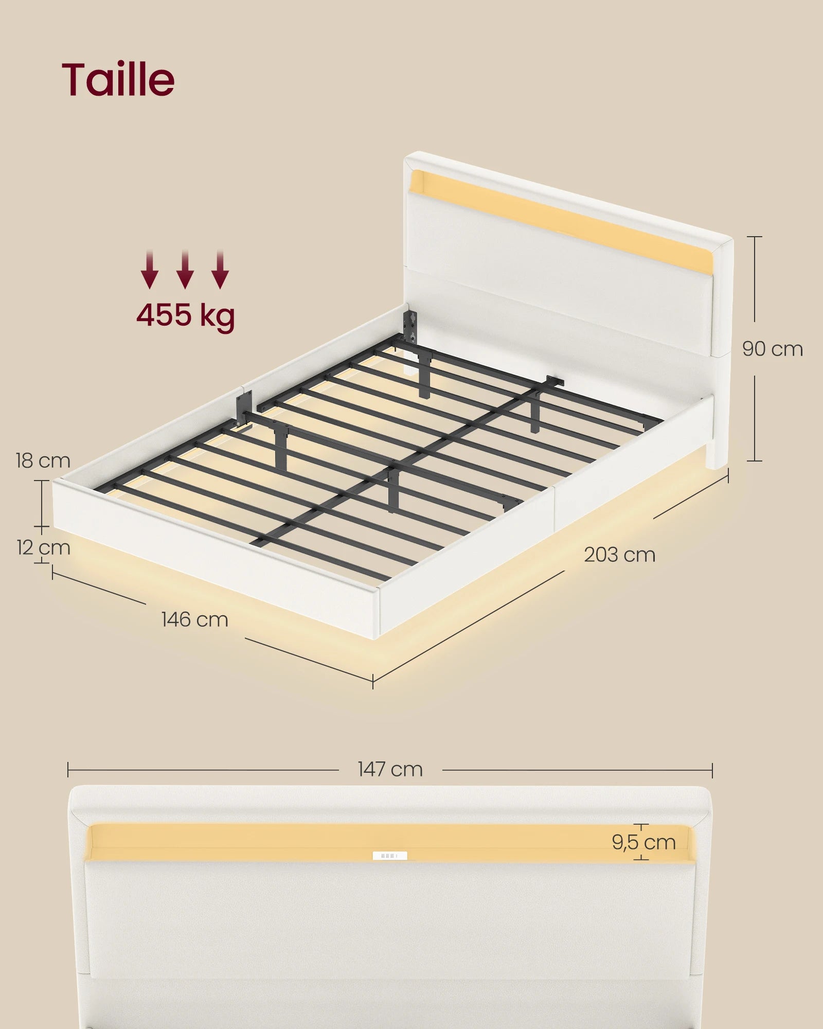 Lit avec matelas 140x190cm dans une décoration contemporaine
