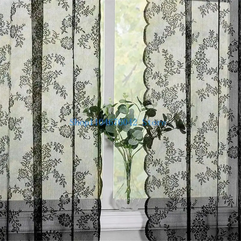 rideaux ajourés floral noir romantique vintage tringle métallique chambre salon opaque transparent