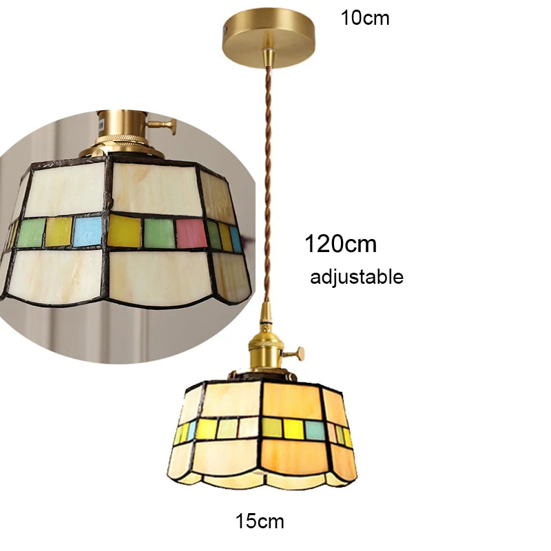 lampe suspension tiffany géométrique transparente couleurs variées triangles cercles vintage
