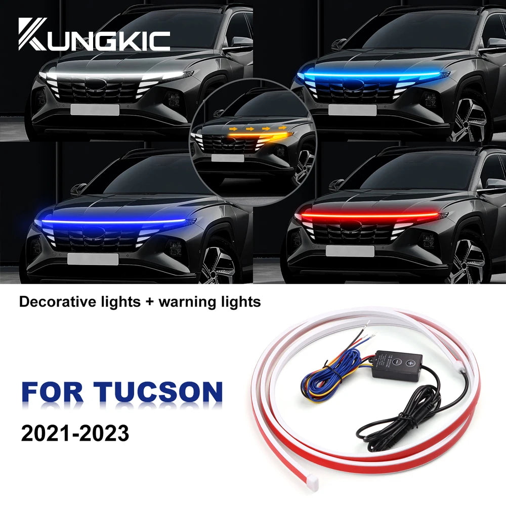 bande lumineuse led rouge blanche bleue adhésive fluo moderne signalisation capot hyundai tucson