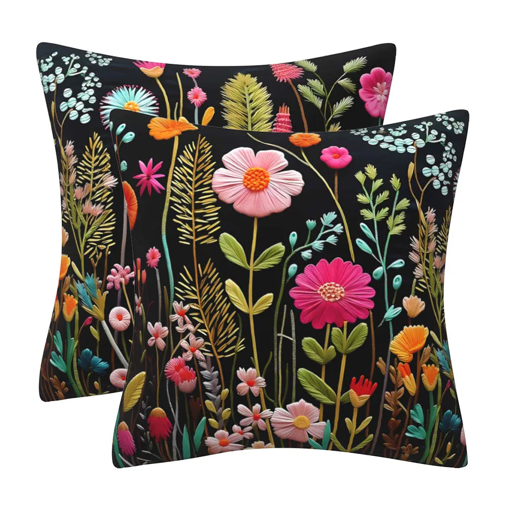 housses coussin carré velours brodé fleurs 3d modernes décoratives maison salon voiture multicolores opaques