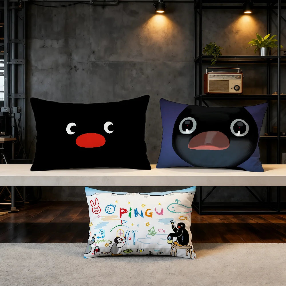 housse coussin pingouin dessin animé double face polyester 30x50cm 40x60cm 48x74cm 50x70cm chambre canapé