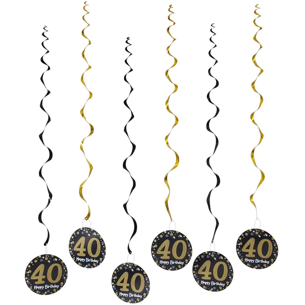 décoration suspendue anniversaire moderne numéros 13 16 18 21 noir points dorés festive