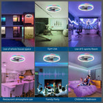 ventilateur led moderne blanc rouge vert bleu anneau lumineux télécommande fixations anneaux lumineuxRGBO