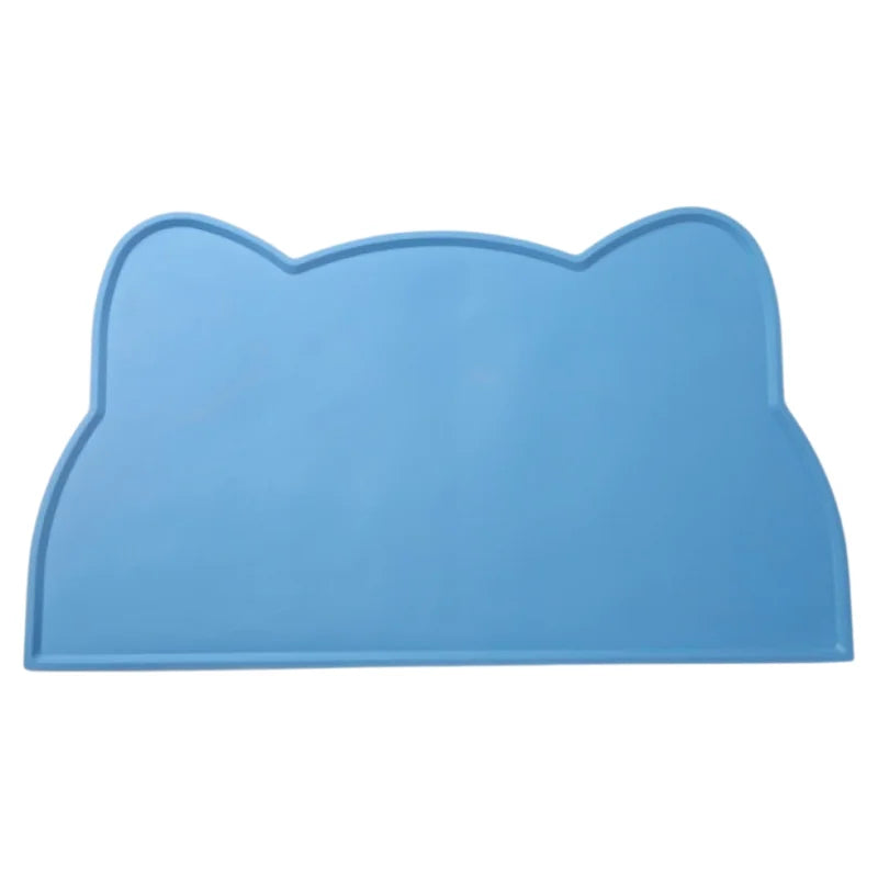 tapis alimentation animaux silicone forme chat bleu orange gris rose moderne adhésif bol intégré