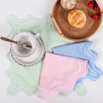 serviettes table classiques fleurs roses jaunes bordure bleue coton rose vert blanc