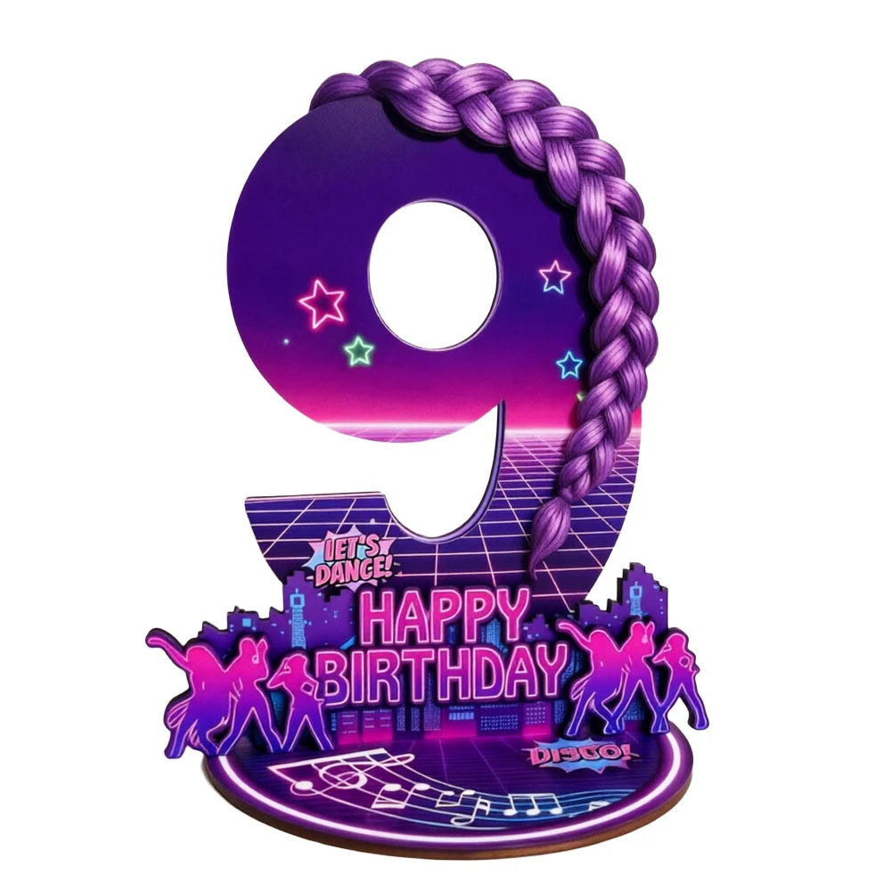 décoration anniversaire enfant années 80 disco numérotée violet rose magenta jaune