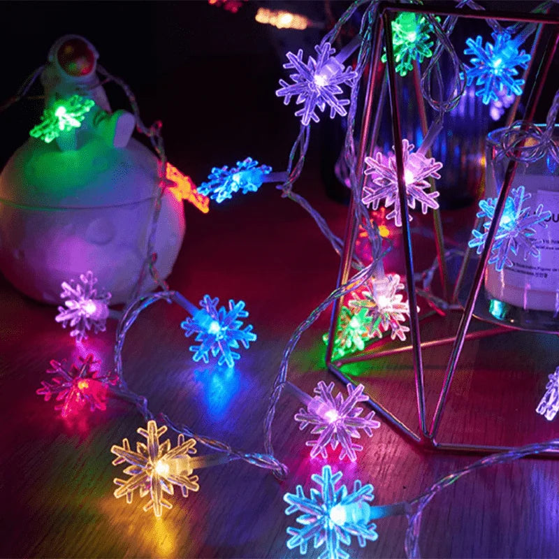 guirlande lumineuse flocons neige bleu blanc multicolore hivernale festive decorative chambre salon festivités