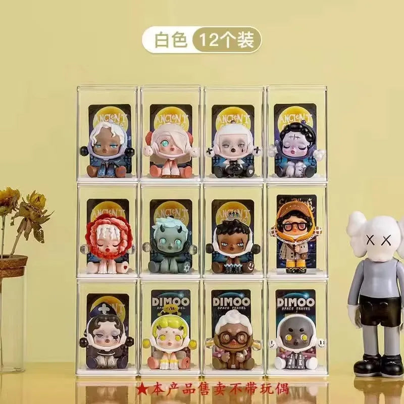 organisateur jouets transparent empilable multicolore figurines collection cartoonesque boîtes d'exposition acrylic modernes cartes d’identité