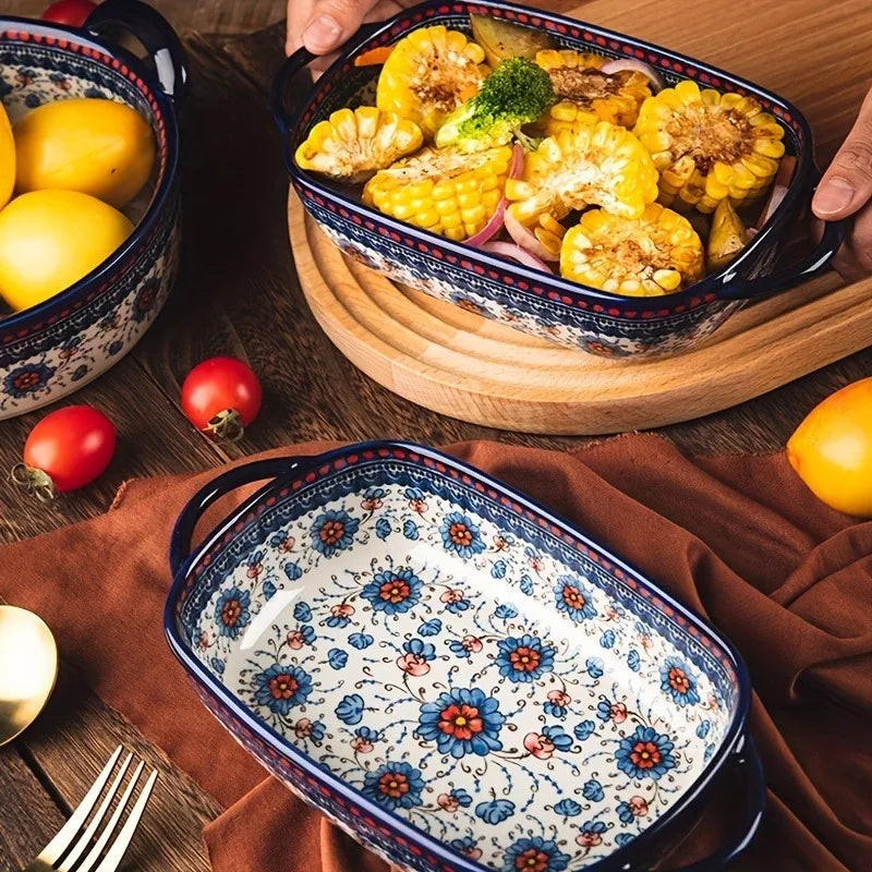 assiettes soupe vintage céramique fleur bleue rouge bordure ornée compatibles four lave vaisselle