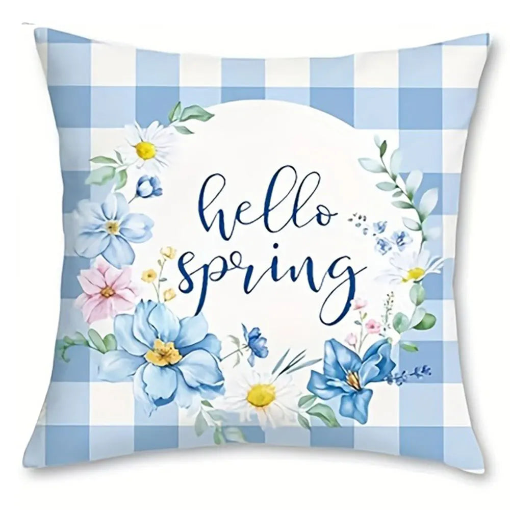 housse coussin polyester floral printemps bleu blanc vert lit salon voiture