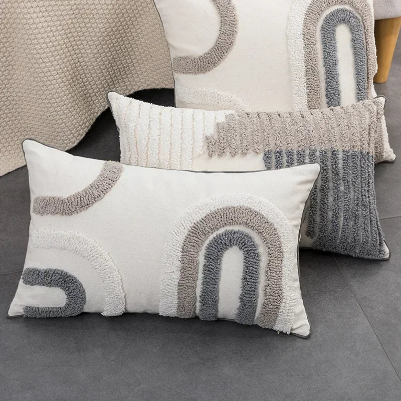 coussins géométriques blanc gris contemporains anti décubitus amovibles 45x45cm 30x50cm