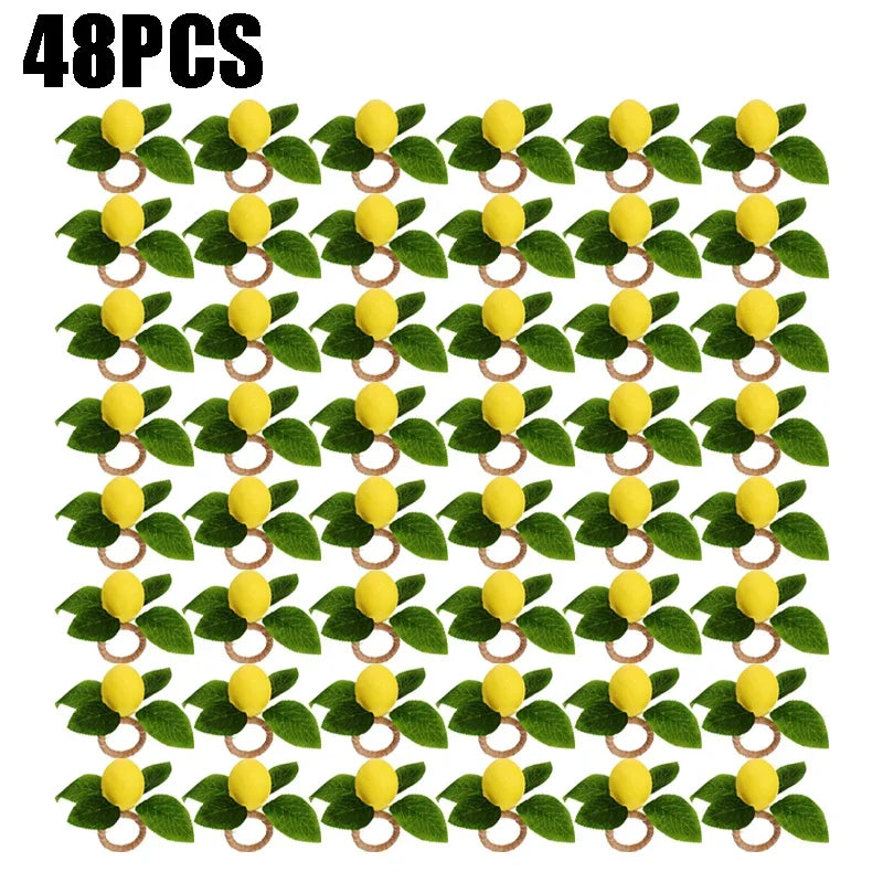 anneau serviettes citron feuilles vertes deco naturelle table occasionnelle festive respectueux environnement pack variante