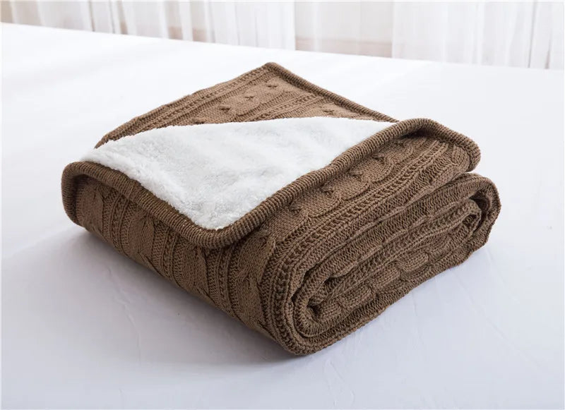 couverture tricotée torsadée coton gris beige moderne hiver voyage maison