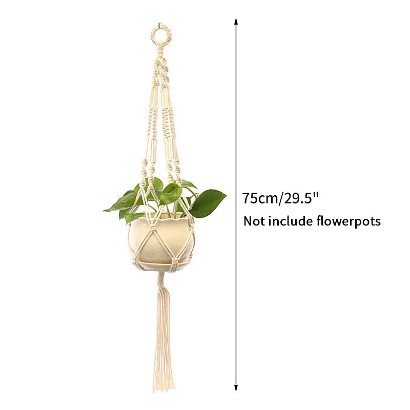 support plante suspendu macramé blanc boho artisanal anneau métallique pot plante