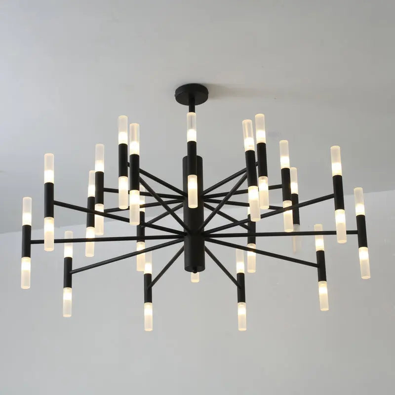lampe suspendue moderne noir doré tubes transparents structure métallique scandinave led