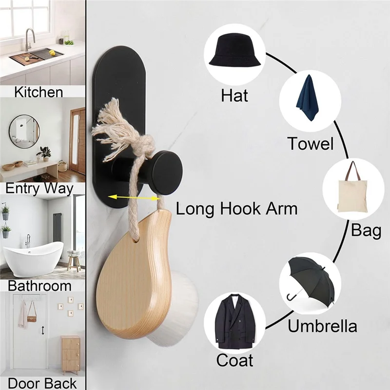 crochets adhésifs noirs robustes serviettes douche cuisine sans perçage moderne minimaliste