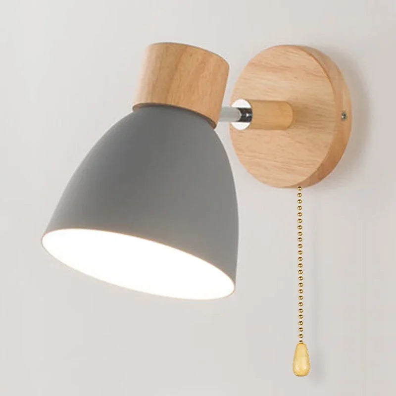 applique murale moderne bois naturel lampe intérieur salon chambre interrupteur câble
