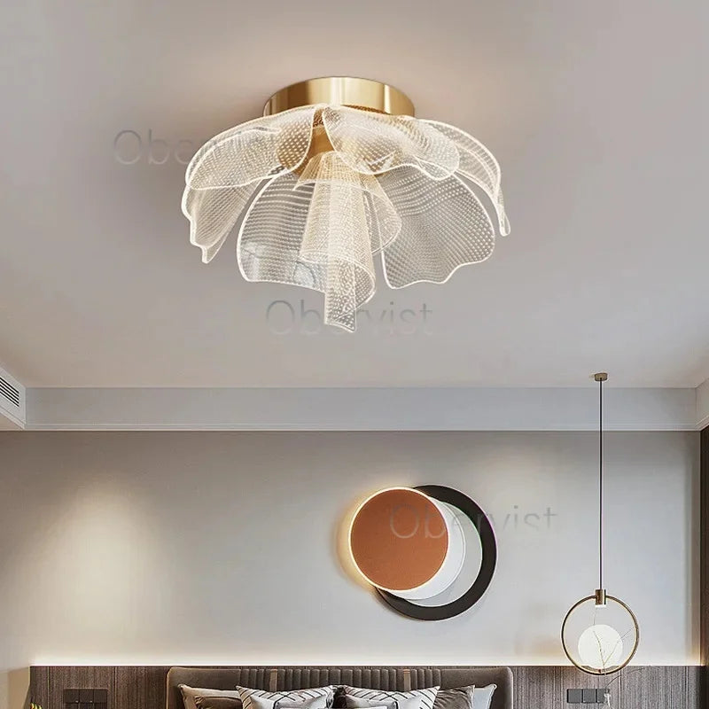 plafonnier led doré floral moderne lumière dimmable blanc beige