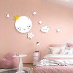 décoration murale enfant lune nuages étoiles adhésif pvc blanc rose verte