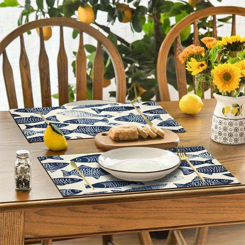 Set de table poisson bleu et blanc pour décoration marine