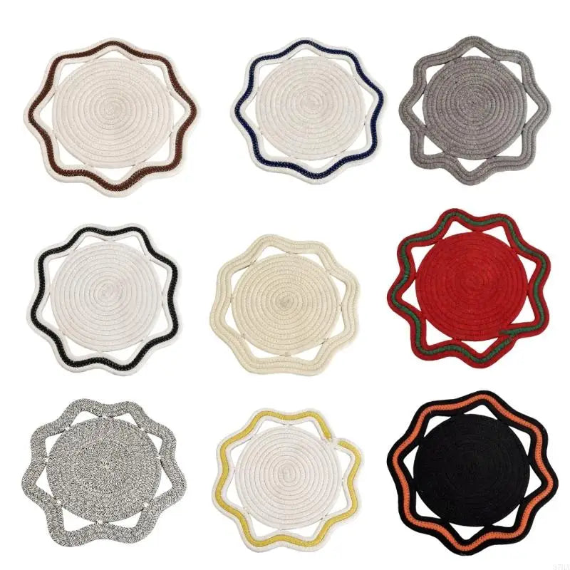 tapis table tissé spirale gris blanc rouge noir respectueux environnement