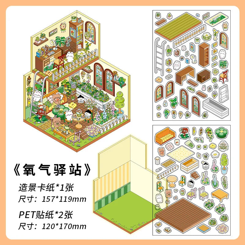puzzle 3d multicolore cartoon meubles personnages plantes adhésifs diy enfants adolescents stress