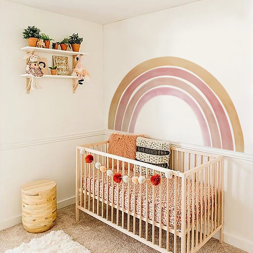 décoration murale arc ciel autocollants enfants stickers muraux imperméables moderne orange rose beige