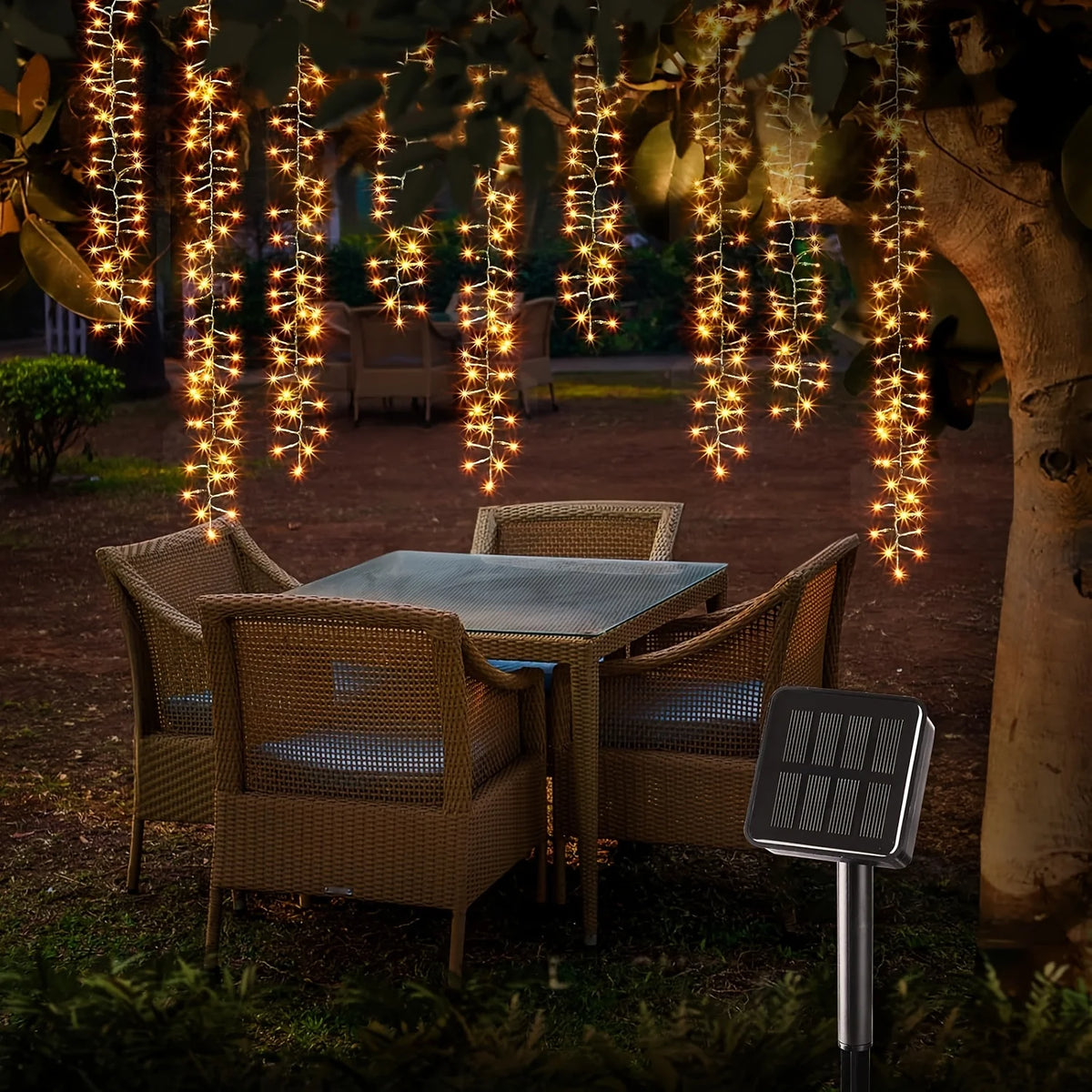 guirlande lumineuse solaire extérieure 200 led multicolore blanc chaud moderne filament festive jardin patio