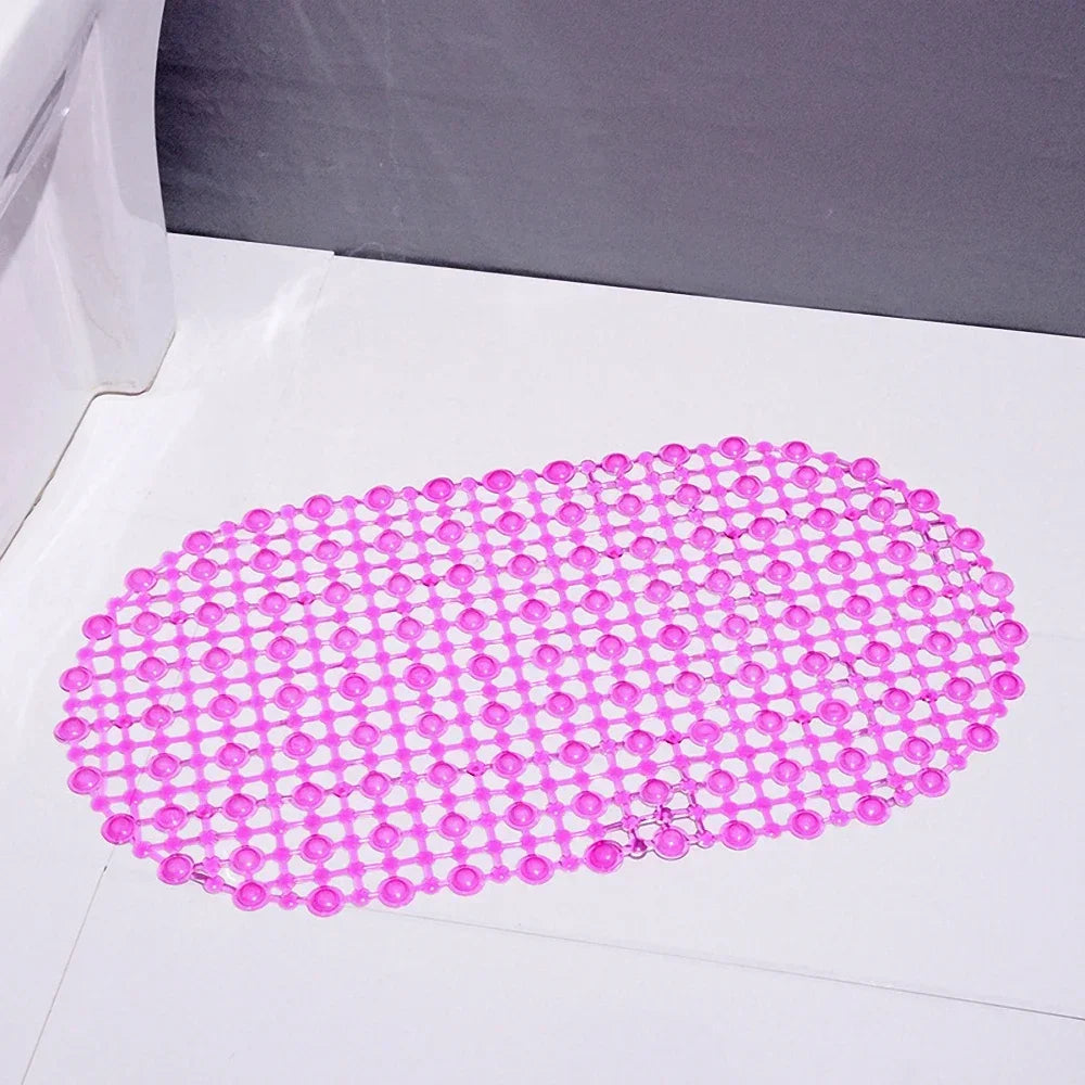 tapis bain antidérapant ventouse transparent maillage billes moderne rose bleu blanc