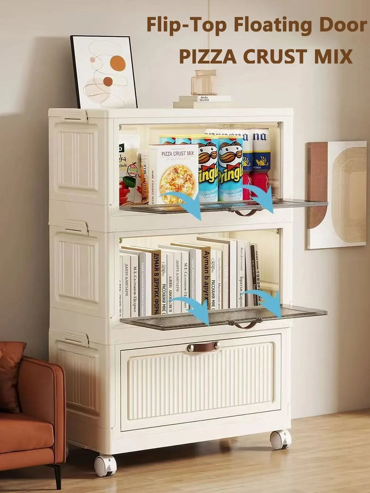meuble rangement modulable pliable blanc rayures verticales moderne roulettes almacenamiento eficiente