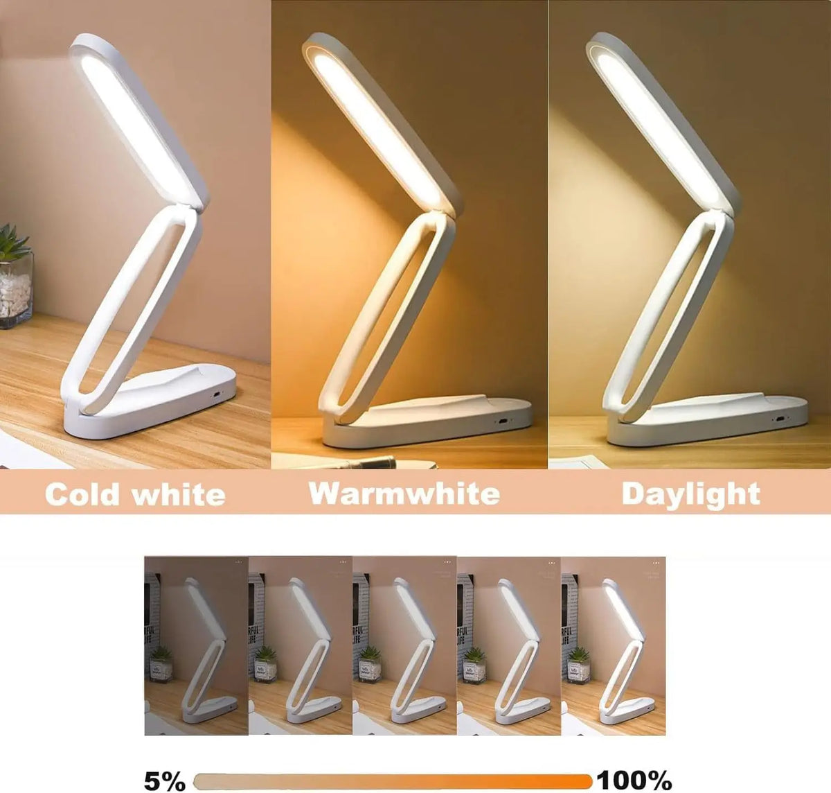 lampe pliable rechargeable blanc rose variateur tactile portable moderne minimaliste