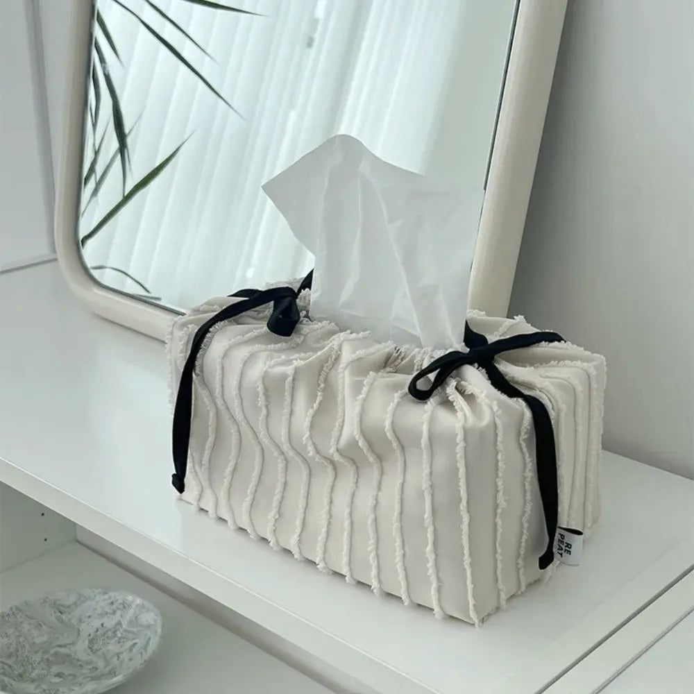 boîte mouchoirs moderne rayées noir blanc marron élégante ruban réglable