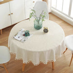 nappe ronde coton crème franges rustique scandinave table décoration hiver noël