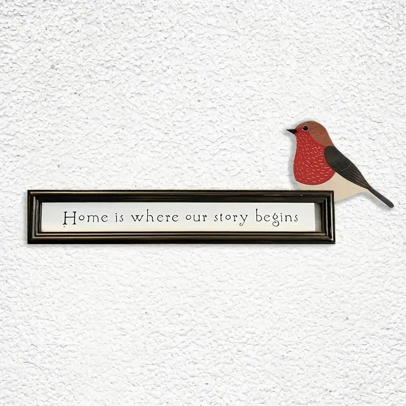 décoration intérieure oiseau artisanal rouge brun noir points blancs adhésif bois réaliste