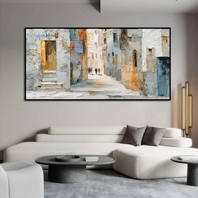 peinture l'huile abstraite contemporaine multicolore géométrique sans cadre horizontal