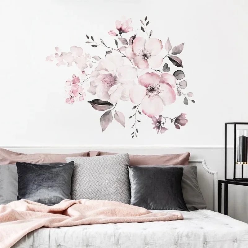 décoration murale fleurs aquarellées rose bohème romantique moderne salon chambre