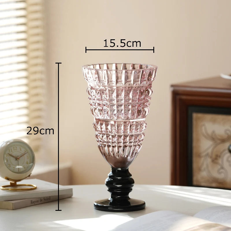 vase verre rose vert violet transparent gravé strié classique élégant décoration table floral